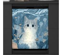Adhesivo magnético para lavavajillas con diseño de gato y océano, medusas, para decoración de electrodomésticos de cocina, reutilizable, para refrigerador, 66 x 58 cm