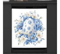 Adhesivo magnético reutilizable para lavavajillas, diseño de flores azules de huevo de Pascua para decoración de electrodomésticos de cocina, cubierta magnética reutilizable para nevera, 66 x 58 cm