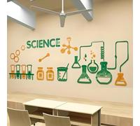 Adhesivo mural 3D - Laboratorio científico decoración pared aulas, estudio, laboratorio cristalería, moléculas, ciencia, educación acrílica, negro y rojo (verde-rojo)
