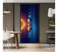 Adhesivo mural 3D para puerta, 88 x 200 cm, PVC, extraíble, sistema solar, universo, cuerpos celestes, planetas, decoración para dormitorio, puertas azul oscuro, moderno, minimalista, póster adhesivo