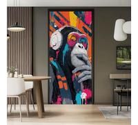 Adhesivo mural 3D para puerta, 90 x 200 cm, PVC, extraíble, abstracto, animales, simio, decoración para dormitorio, sala de estar, multicolor, puertas interiores, graffiti