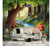 Adhesivo mural de pared de tamaño personalizado, bosque encantado con río, camino, hongos y flores silvestres, para decoración de pared, calcomanías de pared de peelandstick