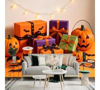 Adhesivo mural de pared de tamaño personalizado, cajas de regalo festivas de Halloween, Jackolanterns y decoraciones de murciélagos, para decoración de pared, calcomanías de pared de peelandstick.