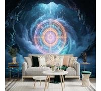 Adhesivo mural de pared de tamaño personalizado, círculo místico brillante, portal de fantasía en cueva oscura, luz mágica de energía, para decoración de pared, calcomanías de pared de palo.