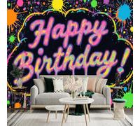 Adhesivo mural de pared de tamaño personalizado, diseño de neón con salpicaduras de pintura colorida y texto de estilo graffiti, para decoración de pared, calcomanías de pared de palo.