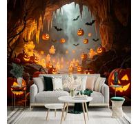 Adhesivo mural de pared de tamaño personalizado, linternas brillantes de Jacko, cueva misteriosa con murciélagos y espíritus, para decoración de pared, calcomanías de pared