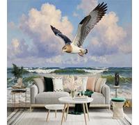 Adhesivo mural de pared de tamaño personalizado, majestuosa gaviota volando sobre las olas del océano azul, hermoso paisaje costero, para decoración de pared, calcomanías de pared