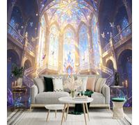 Adhesivo mural de pared de tamaño personalizado, palacio de cristal encantado, trono mágico brillante, hadas flotantes, interior del reino de fantasía, para decoración de pared, calcomanías de pared