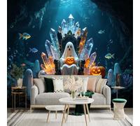 Adhesivo mural de pared de tamaño personalizado, rey fantasma sentado en el trono de cristal, fantasía de calabaza subacuática, decoración mística brillante, para decoración de pared, calcomanías de