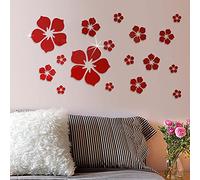 Adhesivo mural floral de cristal 3D extraíble, adhesivo de pared de espejo, adhesivo de pared para dormitorio, adhesivo de espejo extraíble de plata para dormitorio, decoración del hogar (rojo)