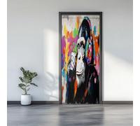 Adhesivo mural para puerta de interior, pegatina de pared de PVC con grafiti callejero Gorilla para decoración de pared, póster para dormitorio, salón, 85 x 215 cm