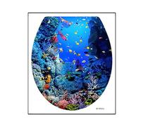 Adhesivo para inodoro, calcomanía de baño, mural con temática de mar, material de PVC impermeable, diseño fácil de despegar, ideal para uso suave en el baño, 11.81 x 13.78 pulgadas, color azul, 1
