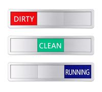 Adhesivo para lavavajillas de 3 estados con texto en inglés "Clean Dirty Dishwasher Running Sign", color plateado, adhesivo para lavavajillas, funciona en todos los lavavajillas, no se raya, 3