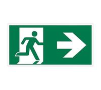 Adhesivo para Luminarias de Emergencia, Flecha Derecha, 200x75mm, señalización de evacuación y seguridad en espacios públicos.