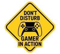 Adhesivo para puerta de jugador, letrero de vinilo amarillo con texto en inglés "Don't Disturb Gamer in Action", 210 x 210 mm, para dormitorio de adolescentes, configuración de juegos, consola, pared