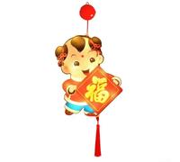 Adhesivo para ventana de año nuevo chino con luz LED Fuwa Mascota, funciona con pilas, diseño de doble cara y gancho adhesivo para pared o ventana (A)