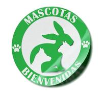Adhesivo señalización Mascotas Bienvenidas · Pegatina Mascotas Bienvenidas · Autoadhesivo · Señal Pet Friendly · Señal permisión de mascotas (10 cm, Pegado Interior)