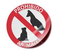 Adhesivo señalización prohibición paso de animales · Pegatina Prohibido animales · Autoadhesivo · Artículo 29.2 de la ley de bienestar animal · Señal prohibido animales Mod 2 (Pegado Exterior, 10 cm)