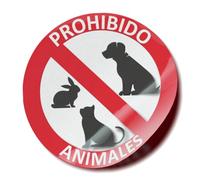 Adhesivo señalización prohibición paso de animales · Pegatina Prohibido animales · Autoadhesivo · Artículo 29.2 de la ley de bienestar animal · Señal prohibido animales Mod 1 (Pegado Interior, 15 cm)