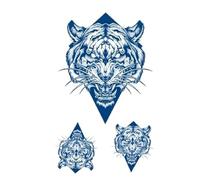 Adhesivo temporal impermeable de color azul duradero, tatuaje falso de tigre para hombres y mujeres