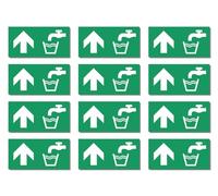 Adhesivos: 25 x 50 mm, 12 unidades, agua potable, combinación con flecha recta/hacia arriba, señal de rescate E015, verde/blanco, DIN EN ISO 7010/ASR A1.3
