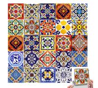 Adhesivos de azulejos mexicanos 24 piezas, diseños marroquíes vintage, decoración de azulejos para baño y cocina, adhesivo para azulejos para ducha, escaleras, panel de cocina (color mixto, 15 * 15 cm