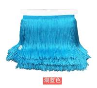 Adhesivos de costura, accesorios manuales DIY, Cinta de encaje con borlas de poliéster de 10 metros y 15 cm for coser vestidos de baile latino, manualidades, ropa y lámparas.(Lake blue)