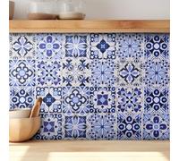 Adhesivos de pared marroquíes de estilo vintage azul marroquí, vinilos azulejos, adhesivos de azulejos para manualidades, cocina, baño, pared trasera, suelo, hogar, PVC, impermeable, resistente al