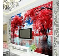 Adhesivos decorativos autoadhesivos con un hermoso mural 3D de cielo azul, vista al lago y árboles para sala de estar, pared de fondo y dormitorio.