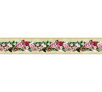 Adhesivos decorativos para bordes, Cenefas autoadhesivas multicolor for papel pintado, ideales for paredes y techos(Pink Rose I)