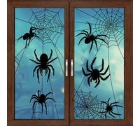 Adhesivos estáticos para ventanas de Halloween para telaraña de doble cara, calcomanías de PVC extraíbles negras para espejos de vidrio o azulejos, 90 x 35 cm, fáciles de despegar