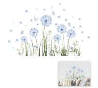 Adhesivos murales flores azules diente 2 piezas adhesivo de pared diente de león azul diente de león pegatinas para ventana planta mariposa pegatinas para ventanas para salón decoración de pared