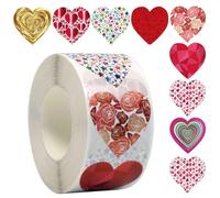 Adhesivos para el Día de San Valentín - 500 Unidades de Calcomanías de Corazón Impermeables - Rollo de Pegatinas de Amor | Para Tarjetas de Boda, Sobres e Invitaciones, y Scrapbooking