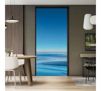 Adhesivos para puerta de interior con diseño de horizonte azul degradado, arte de pared, 95 x 215 cm, PVC para puerta, papel pintado extraíble, moderno degradado con temática del océano azul