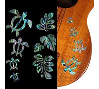 Adhesivos para ukeleles, familia Honu y hojas tropicales de Monstera - Azul abulón, UK-273HF-BL-AZ