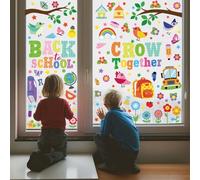 Adhesivos para ventana de regreso a clases con 9 hojas y 139 piezas de calcomanías de gel de PVC impresas de doble cara para decoración del aula y el hogar