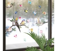 Adhesivos para ventanas con colibríes de verano y ramas de árboles, pegatinas decorativas de flores para prevenir colisiones con aves, antic