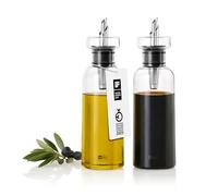 AdHoc AromaPour - Juego de dispensador de aceite y vinagre, vidrio de borosilicato transparente con acero inoxidable, boquilla filtrada, sin gotas, hermético, 300 ml