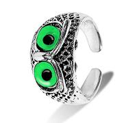 Adhvik Unisex Trending Acero Inoxidable Funky Ajustable/Abrible Decorativo Creativo Cristal Gafas Verde Demon Eyes Owl/Ullu Bird Face Design Pulgar Anillo Para Buena Sabiduría Y Suerte-B0C4TYDT, S