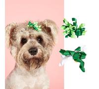 ADIASEN 2 accesorios para el pelo de perro del Día de San Patricio, lazos para el pelo de perros pequeños con bandas de goma, rizados, Yorkshire Terrier, perro maltés, oso de peluche, color verde