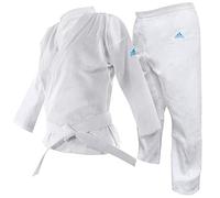 adidas Adistart Karate Gi para Hombres, Mujeres y niños, Entrenamiento y Sparring, Uniforme Ligero de polialgodón para Artes Marciales con Cintura elástica y cinturón Blanco