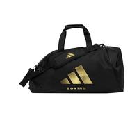 adidas Bolsa deportiva 2 en 1, color negro y dorado, se convierte en mochila, poliéster con bolsillo lateral con cremallera y asas de nailon fuertes, adecuada para entrenamiento, kit de gimnasio y