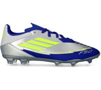Adidas - Bota de fútbol F50 League FG/MG Niño Messi, Unisex, Silver Met-Solar Yellow-Lucid Blue, 5,5 UK