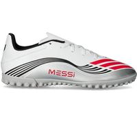 Adidas - Bota de fútbol F50 Messi Club Turf, Unisex, White-Lucid Red-Silver Met, 9 UK