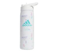 adidas 600 Ml (20 Oz) Straw Top Metal Water Bottle, Hot/Cold Double-Walled Insulated 18/8 Stainless Steel, Icon Brand Love White/White/Flash Aqua Blue, One Size