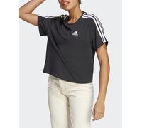 adidas Mujer Essentials 3-Stripes Single Jersey Crop Top, Black / White, M