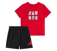 adidas Conjunto de camiseta de algodón de manga corta y logotipo corto de 2 piezas para bebés y niños, Rubí puro, 18m