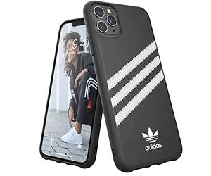 adidas Custodia Originals Compatibile con iPhone 11 Pro MAX, Cover Protettiva per Telefono in TPU con Stampa tre Strisce - Nero Bianco