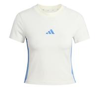 adidas Donna Essentials 3 Stripes Slim Baby T-Shirt, Off White/Ray Blue, XS
