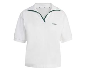 adidas Donna Seasonal Essentials Colorpop Polo with Embroidered Graphic, White/Collegiate Green, L